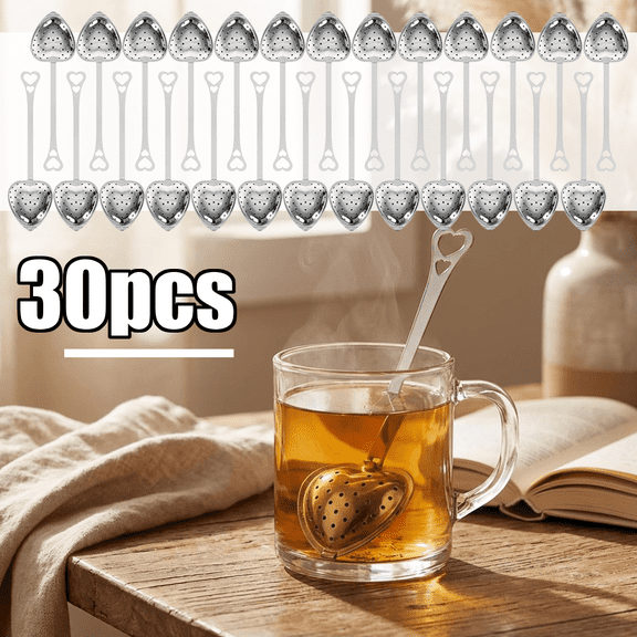 General Set of 30 Heart-Shaped Stainless Steel Tea Infusers, for Brewing Loose Tea Roses Coffee Spices, Great Home Item & Thoughtful Holiday Gift for Girlfriend Boyfriend
