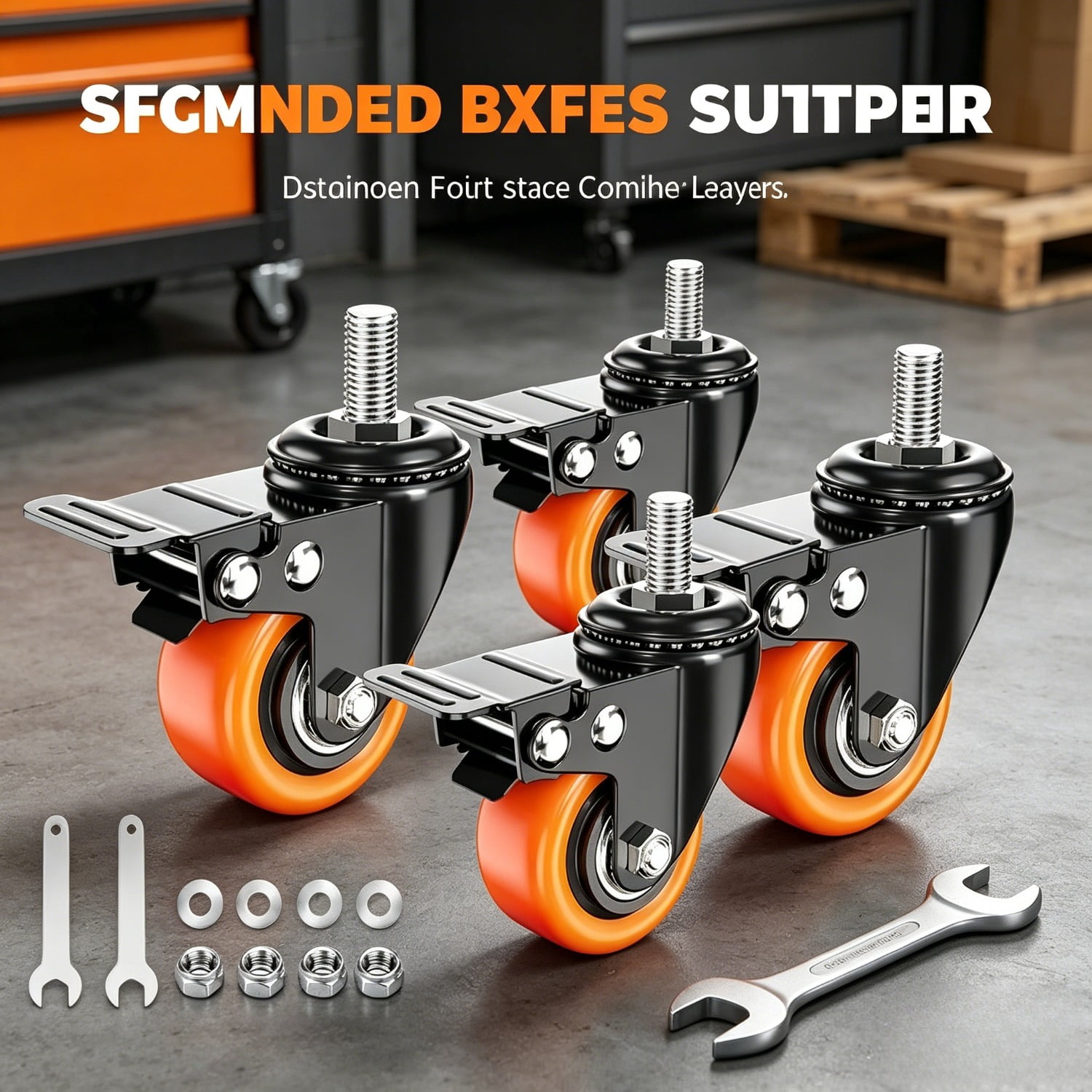 General Set of 4 Heavy-Duty Industrial Stem Caster Wheels with Locking Brake, 1.5/2/2.5" Wide Base for Furniture Carts Workbenches Equipment Replacement, Durable Rolling Casters