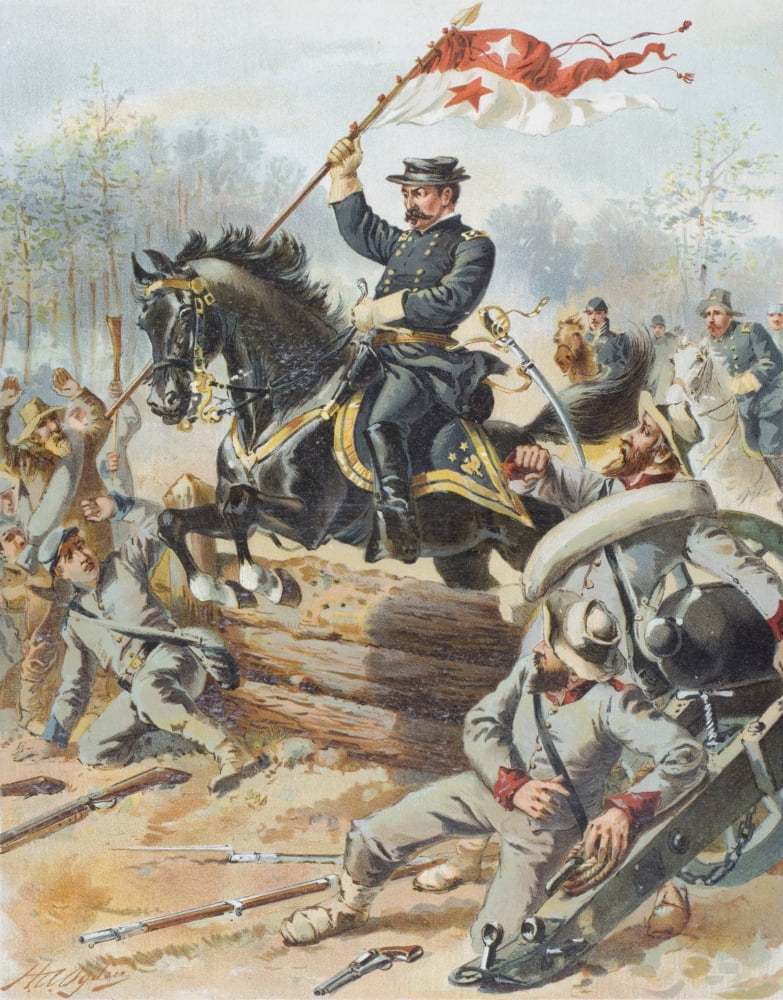 General Sheridan At The Battle Of Five Forks April 1 1865 Artist HA Ogden Canvas Art - Ken Welsh Design Pics (12 x 16)