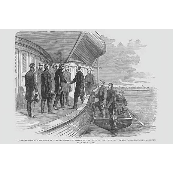 General Sherman Received by General Foster on Revenue Cutter "Nehama"-Fine Art Canvas Print (20" x 30")