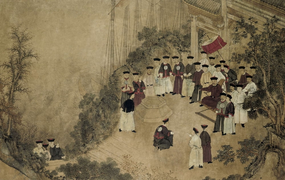 General Shi Lang With Company Officials At A Well On The Sea Canvas Art - (36 x 24)
