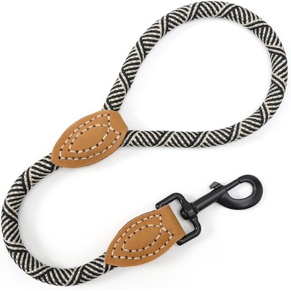 General Short Leash for Large Dogs, Short Dog Rope Leash with Heavy Duty Metal Sturdy Clasp, Genuine Leather Tailored Connection(White, 18 Inch)