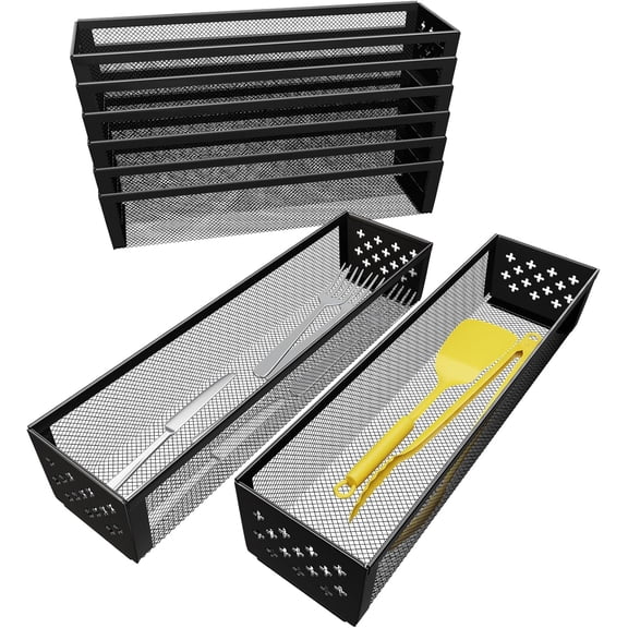 General Silverware Drawer Organizer, 8 Pack Utensil Organizer for Kitchen Drawers, Metal Storage for Spoons Forks Knives (12.2 * 3.2 * 2.1 Inches, Black)