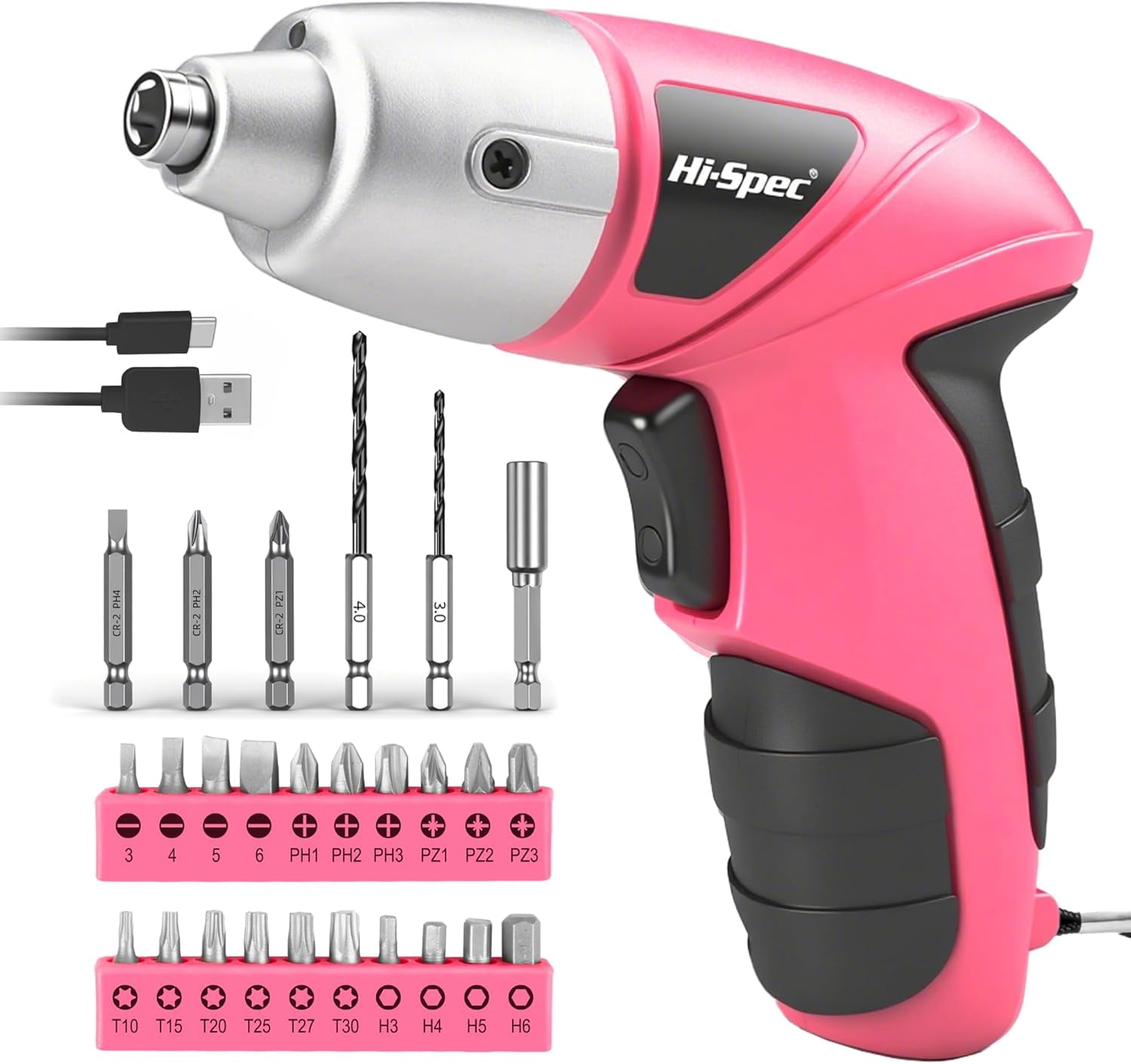 General Small Electric Screwdriver, Mini Drill Set, Rechargeable 3.6V Cordless Screwdriver with 26 Driver Bits, Power Tool for Small Projects & Home Use, Pink