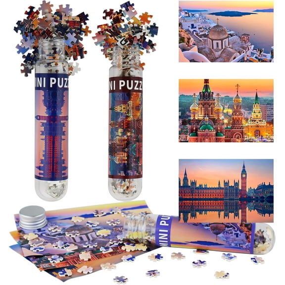 General Small Jigsaw Puzzles for Adults Mini Puzzles 150 Pieces Small Puzzles Micro Piece Jigsaw Puzzles Travel Challenging Difficult Puzzles Big Ben Santorini Puzzle 6" x 4", Pack of 3