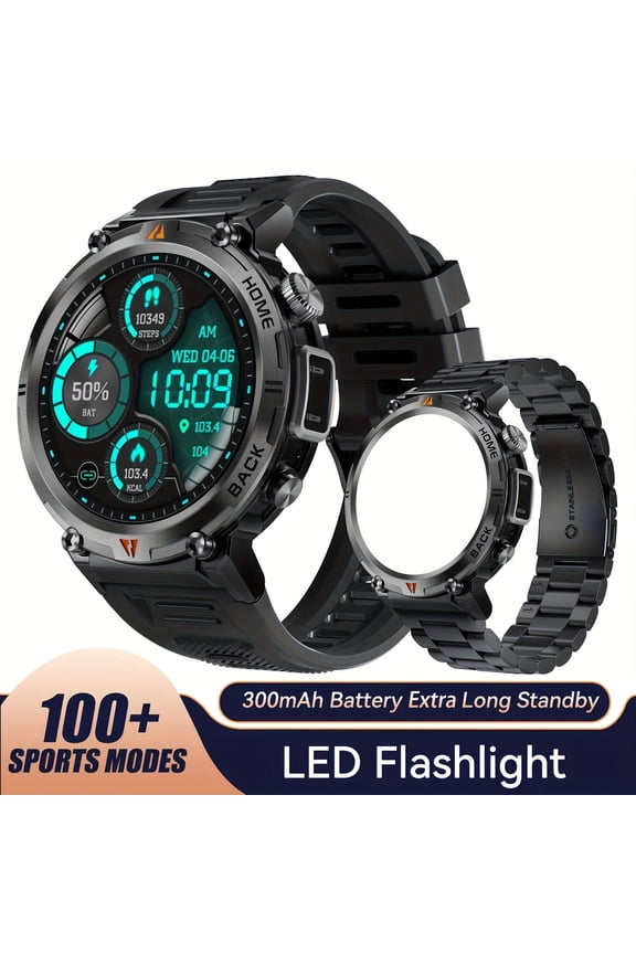 Sports Smart Watch For Men, LED Lighting Smart Watch With Wireless (Answer/Make Calls), Outdoor Sports Watches Fitness Tracker With Pedometer Tactical Smartwatch For iPhone & Android Phone