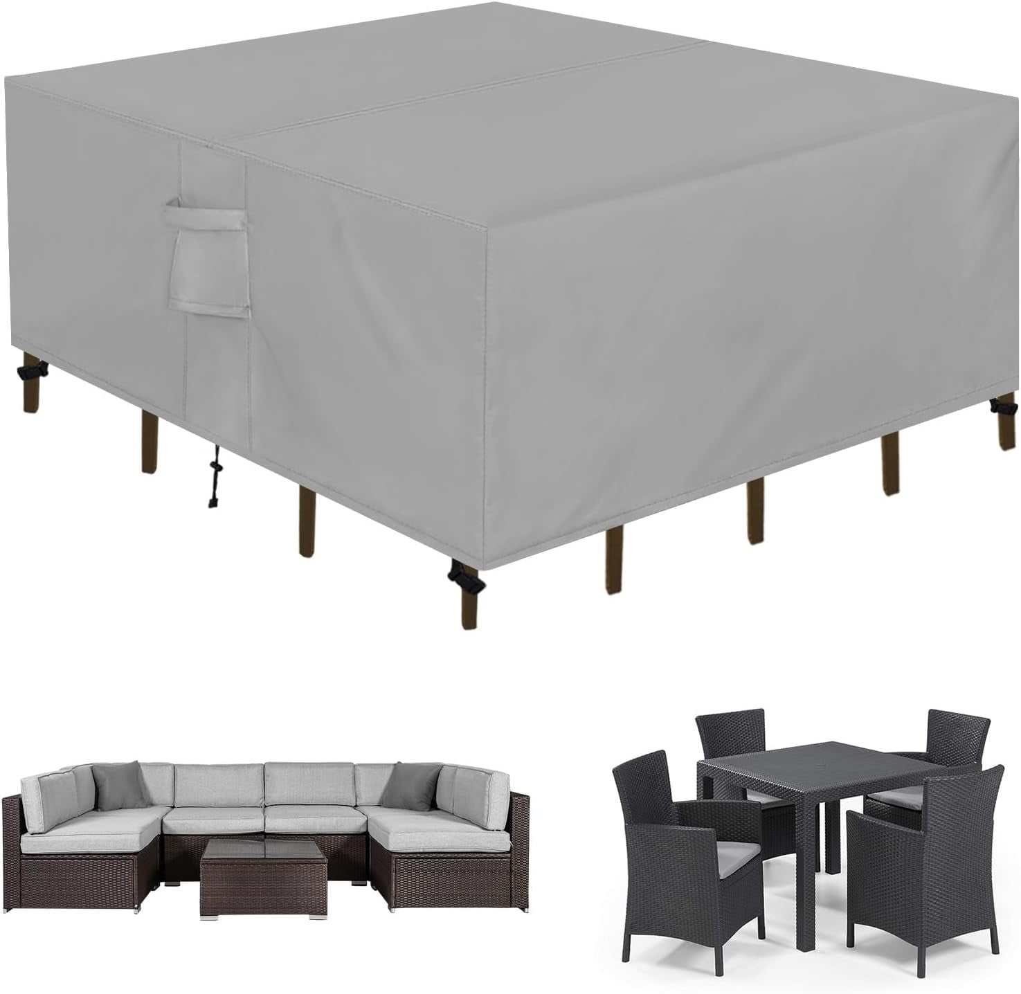 General Square Patio Furniture Cover Waterproof Outdoor Dining Table and Chair Cover Anti-UV Outside Sectional Sofa Set Covers (126"L x 126"W x 32"H, Grey)