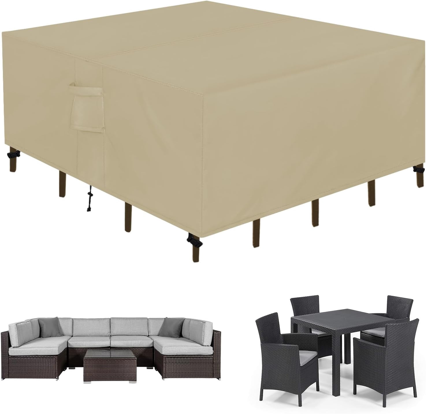 General Square Patio Furniture Cover Waterproof Outdoor Dining Table and Chair Cover Anti-UV Outside Sectional Sofa Set Covers (64"L x 64"W x 28"H, Camel)