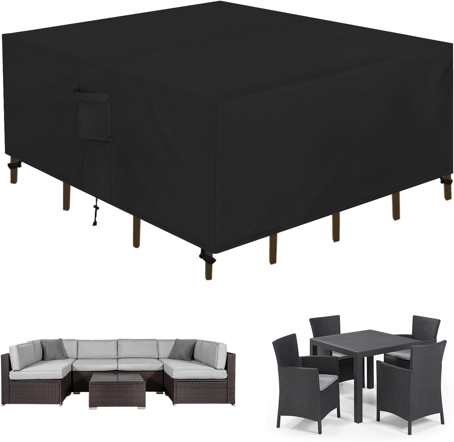 General Square Patio Furniture Cover Waterproof Outdoor Dining Table and Chair Cover Anti-UV Outside Sectional Sofa Set Covers (84" L x 84" W x 28" H, Black)