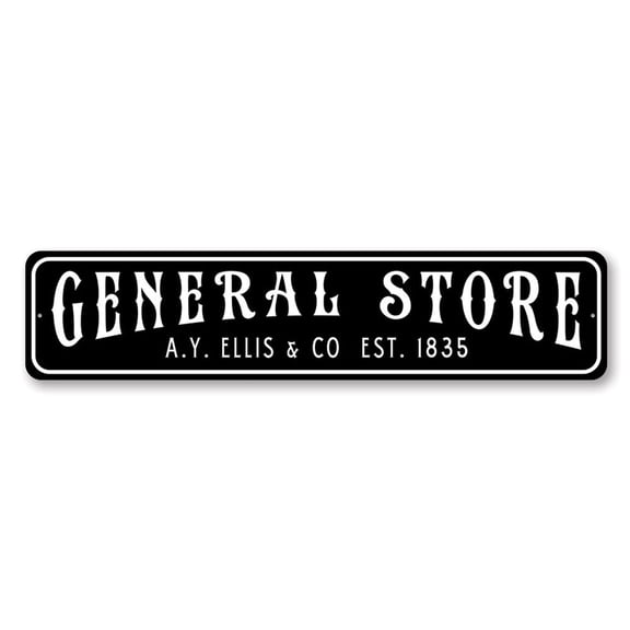 General Store Personalized Established Year Aluminum Metal Decor Sign - 4x18 inches