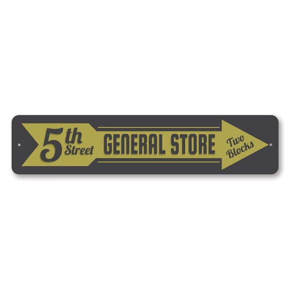 General Store Pointing Arrow Aluminum Metal Decor Sign - 4x18 inches