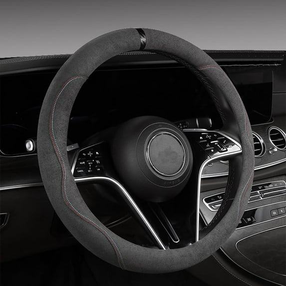 General Suede car Steering Wheel Cover, Sweat Absorbing, Anti Slip, Comfortable, Breathable car Handle Cover (Charcoal Black)
