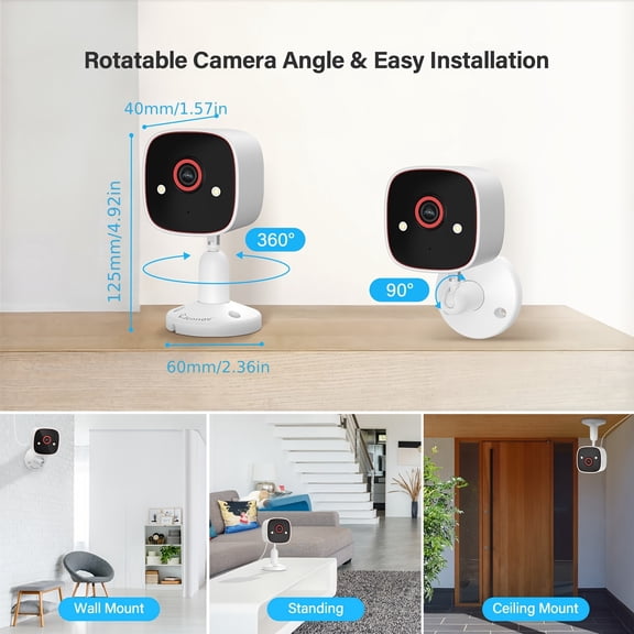 General Surveillance Cameras 2.4Ghz, 2K HD Wifi/Color Night Vision/Ai Human Motion Detection/Two-Way Audio/Outdoor/Indoor Pet Dog Cat Baby Monitoring Camera for Home Safety, Without Battery