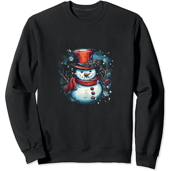 General Sweatshirt Christmas Snowman Casual Round Neck Sportswear Black