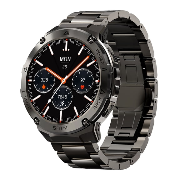 General  T3E GPS Smartwatch for Men Features a Compass, Altimeter, And Barometric Sensor with 6 Satellite Positioning. It Has a Stainless Steel Body, Is Up to 1968.5 inch with an IP69K Rating