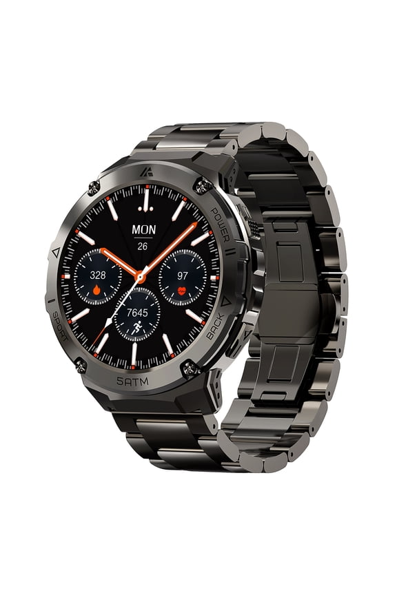 T3E GPS Smartwatch for Men Features a Compass, Altimeter, And Barometric Sensor with 6 Satellite Positioning. It Has a Stainless Steel Body, Is Up to 1968.5 inch with an IP69K Rating
