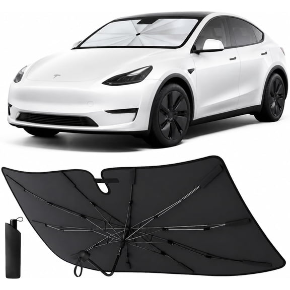 General Tesla Model 3/Y Windshield Umbrella Sun Shade Fit for Tesla 3/Y (2017-2026), Car Window Shade for Front Windshield, Sun Blocker Visor Extender | Heat Protection Front Window Cover 57"x33.5"