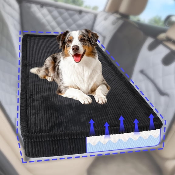 General Thickened 4 in Orthopedic Dog Car Bed, Non-Slip Backseat Pet Mat, Removable Washable for SUVs/Sedans/Trucks, Plush Comfort for Large/Senior Dogs, Easy Clean (Black, XL(56" Lx28.7 M×4" H)