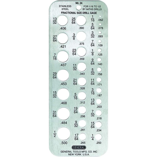 General Tools 24 Fractional Drill Gauge, Hobby Drill Gauge for 1/16” to