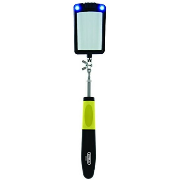 General Tools Telescoping LED Inspection Mirror - 360° Swivel, Lighted, Rectangular