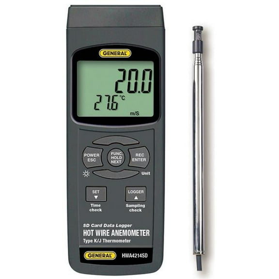 General Tools & Instruments HWA4214SD Data Logging Hot Wire Aneometer W- Excel Formatted Sd Card