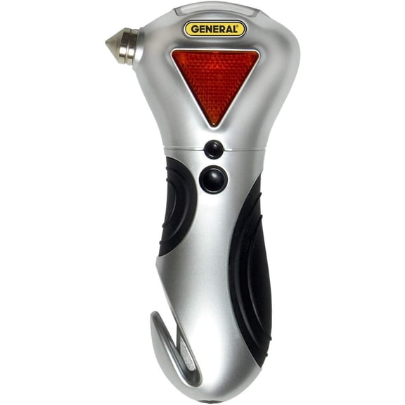 General Tools 7902 4-in-1 Car Escape Tool - Window Breaker, Seat Belt Cutter, Flashing Hazard Light, LED Flashlight