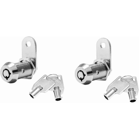General Tubular Cam Lock (2 Pack) with 1-1/2" Cylinder, Chrome Finish, Keyed Alike, RV & Camper Cabinet Lock