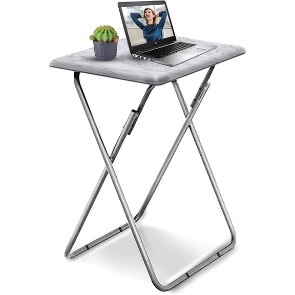 General Tv Trays, Folding Tray Table, Dinner Tray Table with No Assembly Required&Sturdy, Foldable Snack Eating Trays Table for Living Room, 15 x 18.9 x 26 in(White Marble,1PC)