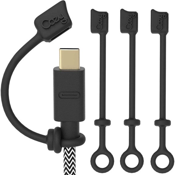 General USB C Cable Dust Caps with Tether, Protection from Oxidation, Portable Travel Adapter Cover, Black, 4-Piece