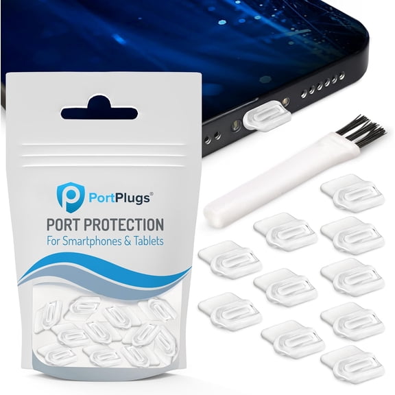 General USB-C Dust Plugs (10-Pack) with Easy-Grip Tab, Case Friendly, Cleaning Brush Included, Anti-Dust Port Covers for iPhone, Samsung Galaxy, iPad, MacBook, Kindle (Clear)