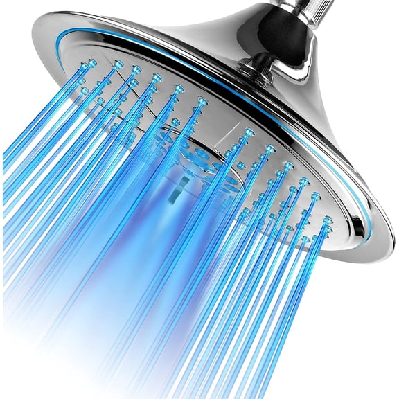 General Ultra-Luxury Extra-large 8 Inch Chrome Face 5-Setting Rainfall LED Shower-Head by Top Brand Manufacturer. Color of LED lights changes automatically according to water temperature