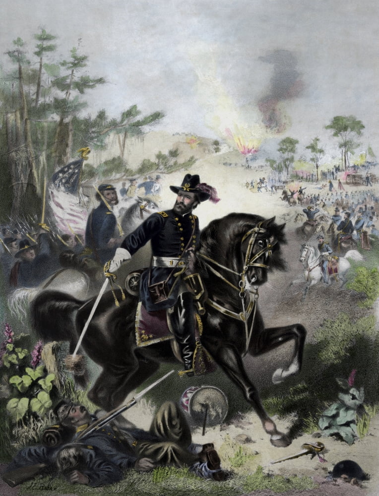 General Ulysses S Grant leading Union troops into battle Canvas Art - John ParrotStocktrek Images (25 x 33)