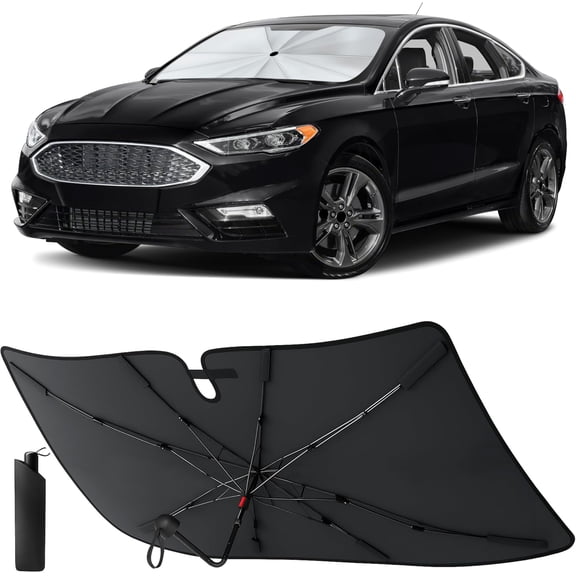 General Umbrella Windshield Sunshade for Ford Fusion 2013 2014 2015 2016 2017 2018 2019 2020 2021 | Front Windshield Sun Shade UV Heat Blocker | Foldable Reflective Car Sun Visor Interior Accessories