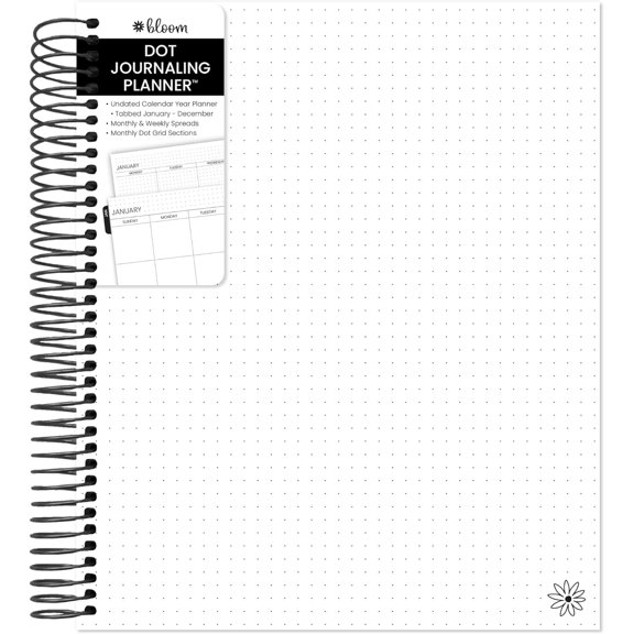 General Undated Dot Journaling Calendar Planner - Essential Weekly/Monthly Grid Style Agenda Book (7" x 9") - V2