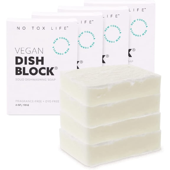 General Vegan Dish Block, 6 oz – A Solid Dish Soap for Effective Cleaning of Dishes, Pots and Pans – Ultra-Concentrated Biodegradable Formula – Fragrance and Dye Free – 4 Pack