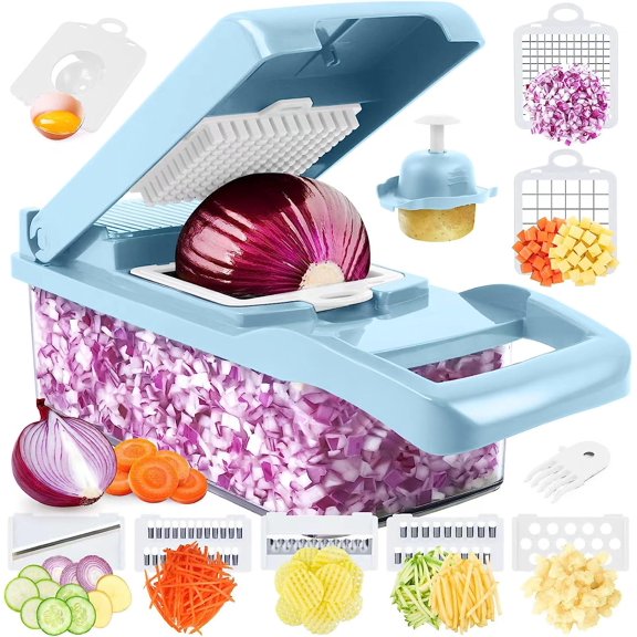 General Vegetable Chopper Pro, Multifunctional 13 in 1 Food Chopper, Kitchen Vegetable Slicer Dicer Cutter With 8 Blades for Onion Carrot and Garlic With Container (Blue)