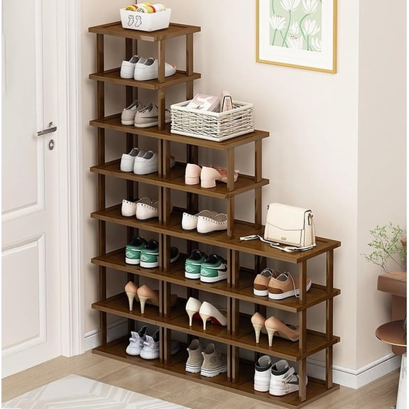 General Vertical Shoe Rack-Tall Narrow Shoe Rack Organizer for Small Spaces,17Tier Bamboo Shoen Shelf for Entryway,Closet,Corner,Doorway,Skinny Shoe Shelf Space Saving Shoe Storage,Free Stackable DIY