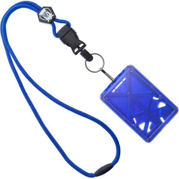 General Vertical Top Load Three Card Badge Holder - Hard Plastic with Heavy Duty Breakaway Lanyard w Quick Release Metal Clip & Key Ring (One Holder / 3 Cards Inside) (Royal Blue)