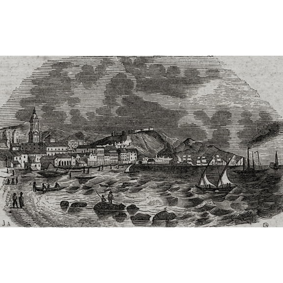 General View Of The City Of Malaga Spain And Harbour 18Th Century. From The Publication Viaje Ilustrado Print