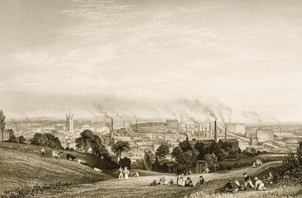 General View Of Stockport Lancashire In 1830S Showing Cotton Mills Drawn By G Pickering Engraved By JC Varrall Canvas Art - Ken Welsh Design Pics (17 x 11)