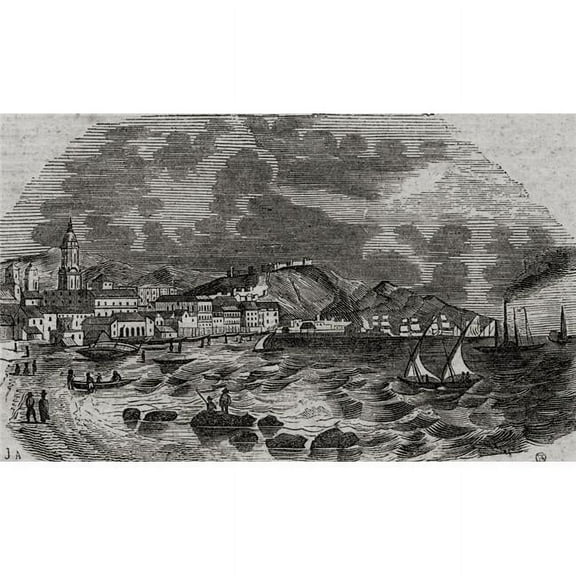 General View of The City of Malaga Spain & Harbour 18th Century From The Publication Viaje Ilustrado Print, 19 x 11