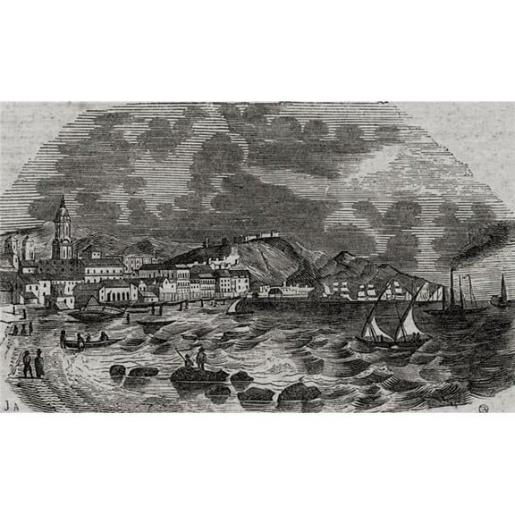 General View of The City of Malaga Spain & Harbour 18th Century From The Publication Viaje Ilustrado Print, Large - 38 x 22