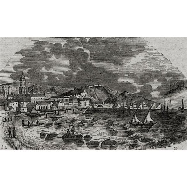 Spain Stickers Printable General View of The City of Malaga Spain & Harbour 18th Century From ...