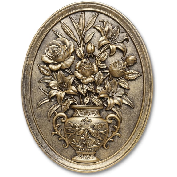 General Vintage Flower Wall Sculpture, Antique Wall Decor, Hand Painted Wall Decorations with Embossed Flower Design, Antique Pediment, Gold Decor for Living Room Bedroom Hallway, Unique Gifts