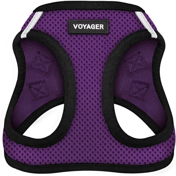 General Voyager Step-in Air Harness - All Weather Mesh, Reflective, No Pull Harness for Dogs, Cats - Secure with Hook & Loop Fastener, Buckle, Double D-Rings - Purple/Black Trim, M