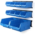 thumbnail image 1 of General Wall Mounted Storage Bins, Wall Storage Bins Parts Rack 10 Bins&3 Rails Wall Mount Tool Organizer Hardware Storage Organizer (Blue), 1 of 6
