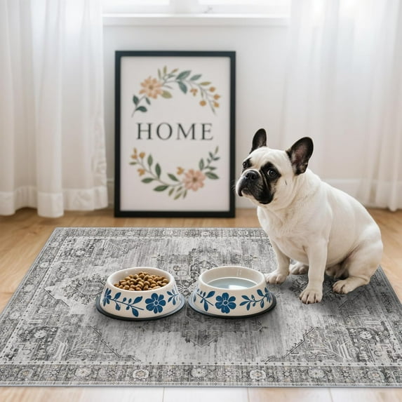 General Washable 2x3 Area Rugs - Large Boho Rugs for Living Room Stain Resistant Carpet Vintage Tribal Rugs for Bedroom Kitchen Bathroom with Non Slip Backing Home Decor Floor Decoration Mat 2x3 Grey