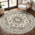thumbnail image 1 of General Washable Oriental Area Rug - 6ft Round Rugs for Living Room Soft Carpet for Bedroom Waterproof Floral Distressed Indoor Stain Resistant Non-Shedding Floor Carpets (Beige, 6ft-Round), 1 of 12