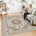 thumbnail image 1 of General Washable Oriental Area Rug - 8x8 Area Rugs for Living Room Bedroom Dining Room Under Kitchen Table - Non-Slip & Stain Resistance Rug for High Traffic Area (Beige, 8x8), 1 of 12