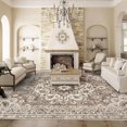 thumbnail image 1 of General Washable Oriental Area Rug - 9x12 Rugs for Living Room Soft Carpet for Bedroom Waterproof Floral Distressed Indoor Stain Resistant Non-Shedding Floor Carpets (Beige, 9x12), 1 of 11